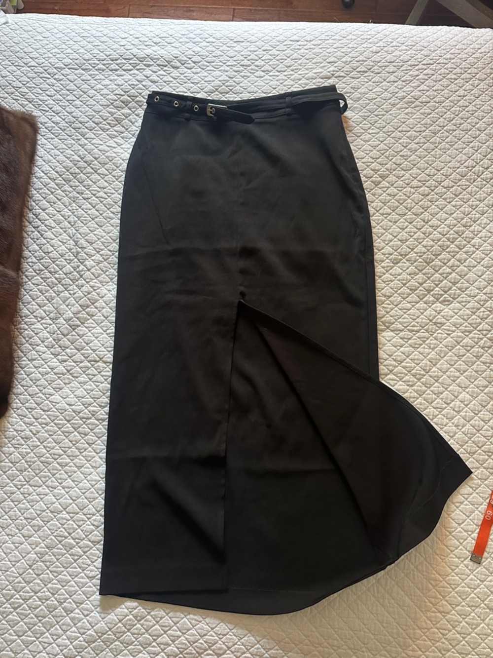Black Women's Maxi Skirt with front Slit and belt